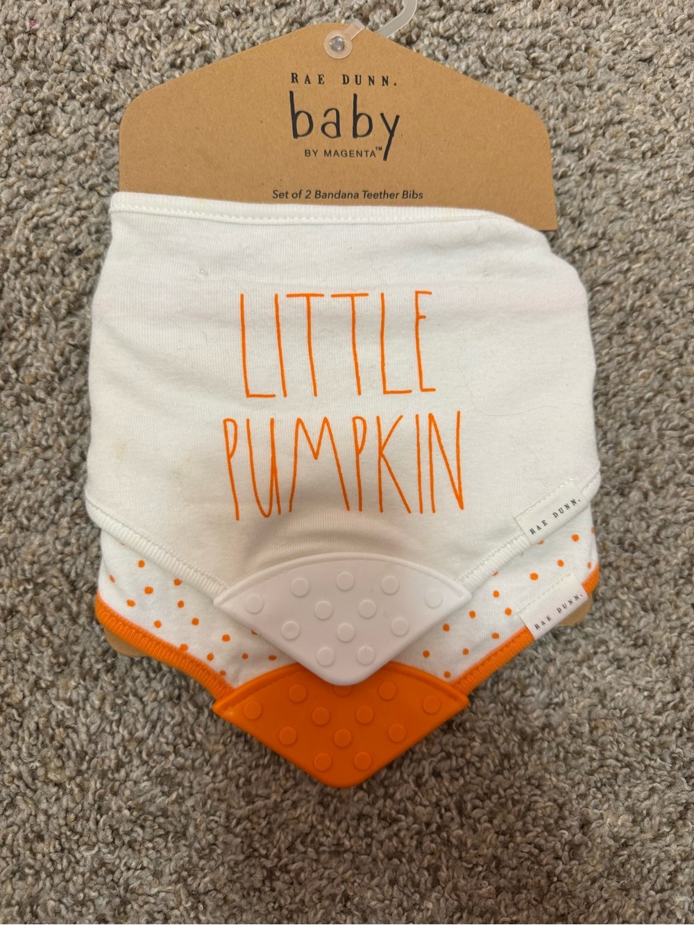 Rae Dunn Baby Bandana Teether Bibs - White & Orange